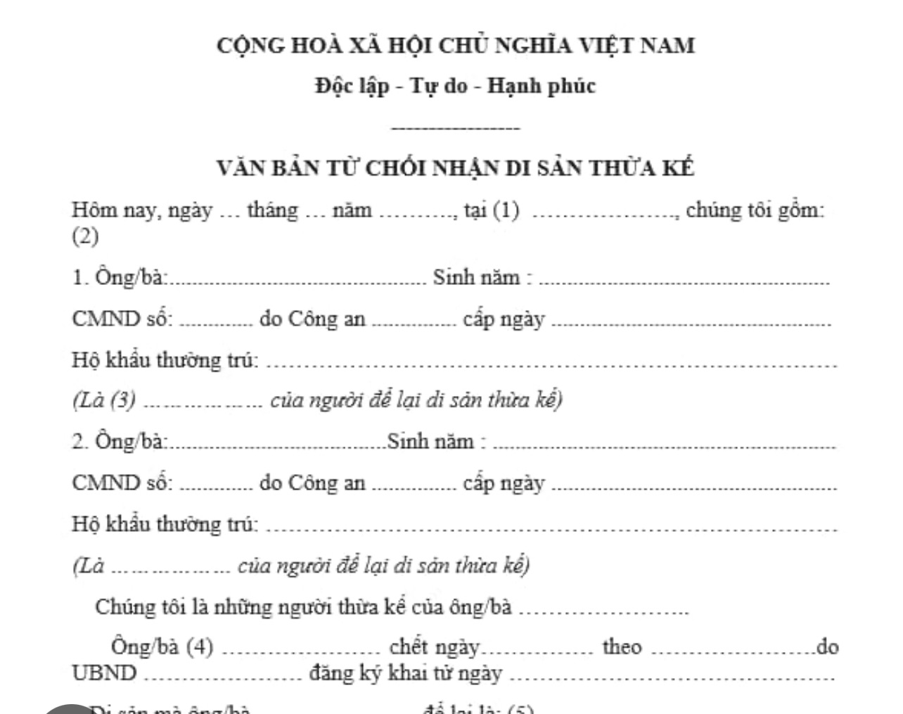 HUỶ BỎ, SỬA ĐỔI VĂN BẢN TỪ CHỐI NHẬN THỪA KẾ